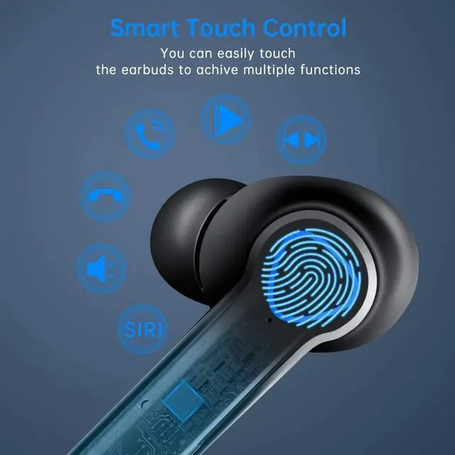 Alt view image 5 of 7 - Ture Wireless Earbuds, Bluetooth 5.1 Headphones with Microphone IPX5 Waterproof Hi-Fi Stereo in Ear Earphones, Headset Premium Sound with Deep Bass for Sport, Touch Control CVC8.0 Noise Cancelling