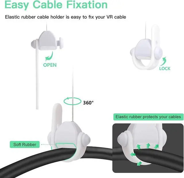 Alt view image 3 of 7 - VR Cable Management - Virtual Reality Wire Ceiling Pulley System for Oculus Quest/Quest 2/Oculus Rift S/Lenovo/Playstation VR/HTC Vive/HTC Vive Pro/Samsung Odyssey VR/Valve Index VR Accessorie (6PCS)