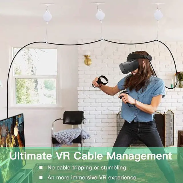 Alt view image 7 of 7 - VR Cable Management - Virtual Reality Wire Ceiling Pulley System for Oculus Quest/Quest 2/Oculus Rift S/Lenovo/Playstation VR/HTC Vive/HTC Vive Pro/Samsung Odyssey VR/Valve Index VR Accessorie (6PCS)