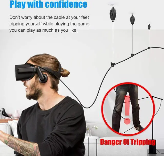 Alt view image 2 of 7 - VR Cable Management for Oculus Quest 2, 6 Packs Retractable Ceiling Pulley System for Oculus Quest/Rift S/Valve Index/HTC Vive/Playstation VR Link Cable VR Accessories (6PCS, Black)