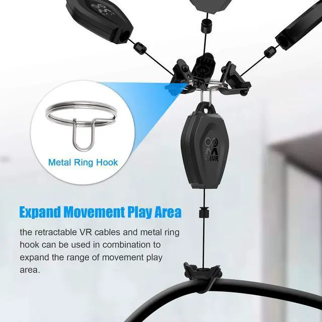 Alt view image 3 of 7 - VR Cable Management for Oculus Quest 2, 6 Packs Retractable Ceiling Pulley System for Oculus Quest/Rift S/Valve Index/HTC Vive/Playstation VR Link Cable VR Accessories (6PCS, Black)