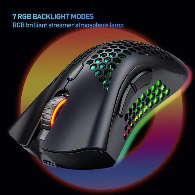 Alt view image 2 of 7 - Wireless Gaming Mouse, Computer for Rechargeable Gaming Mouse, 7 Programmable Buttons, 3 Adjustable DPI, USB Receiver, 2.4G Ergonomic RGB Optical Sensor Mouse for Computer, Laptop, PC (Black)