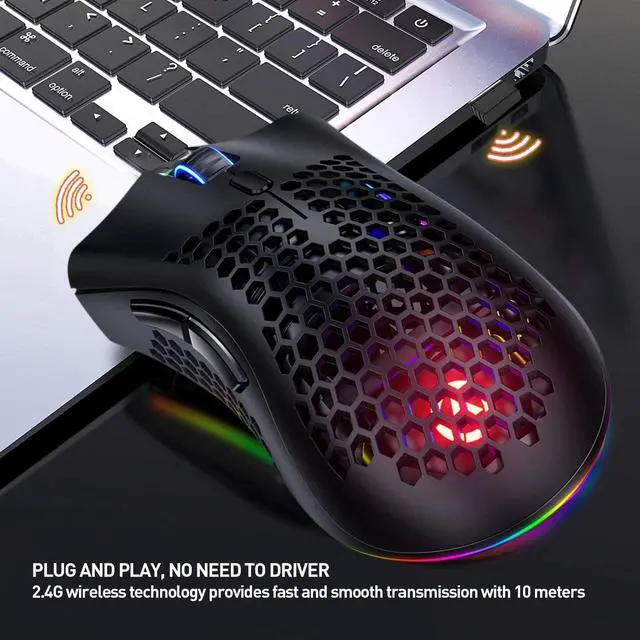 Alt view image 7 of 7 - Wireless Gaming Mouse, Computer for Rechargeable Gaming Mouse, 7 Programmable Buttons, 3 Adjustable DPI, USB Receiver, 2.4G Ergonomic RGB Optical Sensor Mouse for Computer, Laptop, PC (Black)