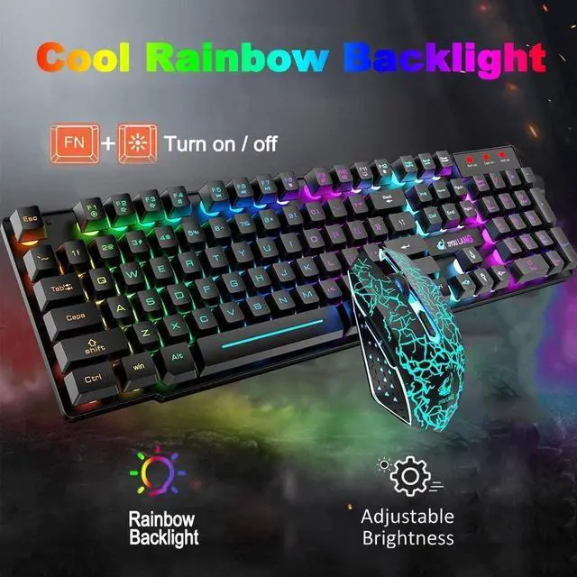 Alt view image 3 of 7 - Wireless Gaming Keyboard and Mouse,Rechargeable Rainbow Backlit Keyboard Mouse with 3800mAh Battery,Mechanical Feel Gaming Keyboard,7 Color Gaming Mute Mouse,Gaming Mouse Pad for PC Gamers