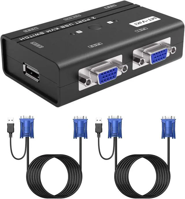 Alt view image 2 of 7 - USB VGA KVM Switch 2 Ports w/Cables & 3 USB Hubs, 260KL 1080P KVM Switches Two Computers Share 1 Set of Monitor Keyboard Mouse Printer/U Disk