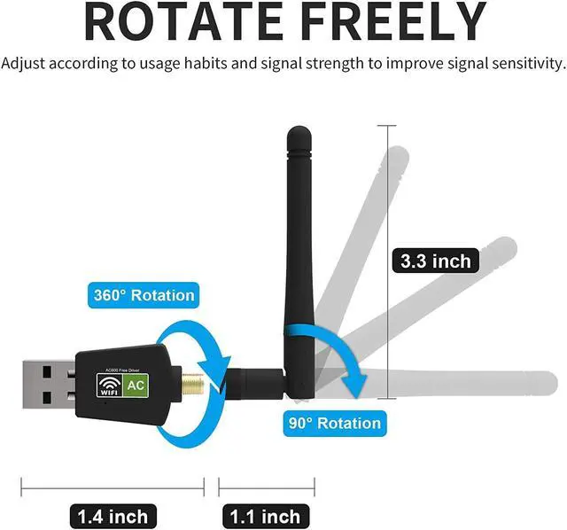 Alt view image 4 of 7 - AC600 USB WiFi Adapter for Laptop Desktop PC, 600M Dual Band Wireless Network Adapter with 2.4GHz/5.8GHz High Gain Antenna, Support Windows 10/8/7/XP/Vista, Mac OS 10.9-10.13 and Linux
