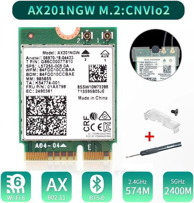 Alt view image 4 of 7 - Wi-Fi 6 Network Card Intel AX201 M.2 Key E CNVio 2 WiFi Card Dual Band 3000Mbps Wireless Bluetooth 5.0 Adapter 2.4Ghz/5Ghz 802.11ac/ax AX201NGW WiFi Adapter for Windows 10 64bit