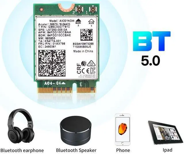 Alt view image 5 of 7 - Wi-Fi 6 Network Card Intel AX201 M.2 Key E CNVio 2 WiFi Card Dual Band 3000Mbps Wireless Bluetooth 5.0 Adapter 2.4Ghz/5Ghz 802.11ac/ax AX201NGW WiFi Adapter for Windows 10 64bit