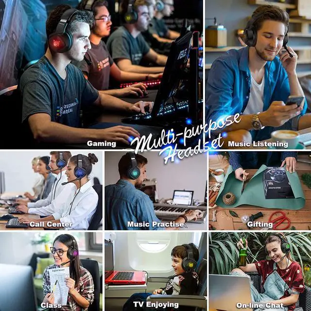 Alt view image 3 of 7 - Wired Gaming Headset -Xbox One Headset PS5 Headset with 7.1 Surround Sound Pro Noise Canceling Gaming Headphones with Mic & RGB LED Light Compatible with PS4, Xbox One, PC(Adapters Not Included)
