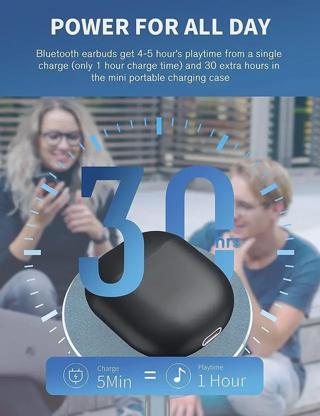 Alt view image 4 of 7 - True Wireless Earbuds, Bluetooth 5.0 Headphones In-Ear Earphones Hi-Fi Stereo Sound Sweatproof Earphones Sport Headset Built-in Mic with Charging Case,compatible with IOS/Android/EarPods (Black)