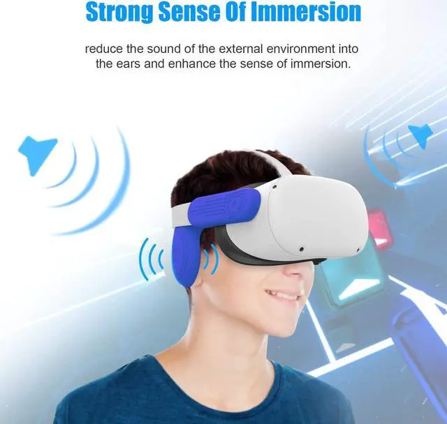 Alt view image 5 of 7 - VR Silicone Face Cover & Ear Muffs for Oculus Quest 2 Headset, Sweatproof Waterproof Anti-Dirty Replacement Facial Cushion and Enhance Headset Sound Headphone Extension Cover (Blue, 1 Set) eokCXOY