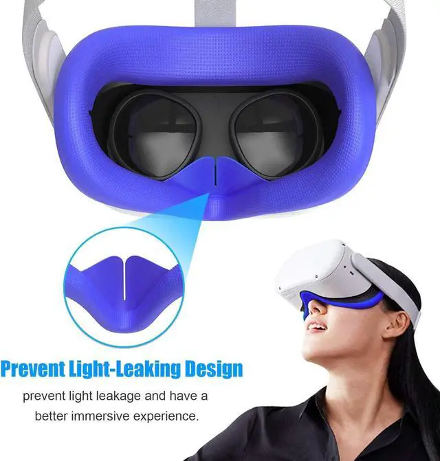 Alt view image 6 of 7 - VR Silicone Face Cover & Ear Muffs for Oculus Quest 2 Headset, Sweatproof Waterproof Anti-Dirty Replacement Facial Cushion and Enhance Headset Sound Headphone Extension Cover (Blue, 1 Set) eokCXOY
