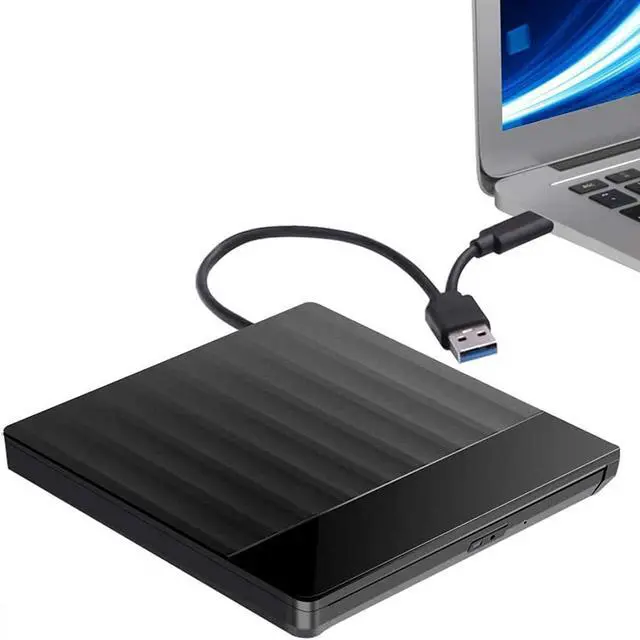 Main image of External CD DVD Drive,USB 3.0 and USB C Port High Speed Data Transfer Portable CD DVD +/-RW Drive Slim DVD/CD ROM Burner Writer Re-writer Compatible with Laptop Desktop Windows/Mac OS/Linux (Black)