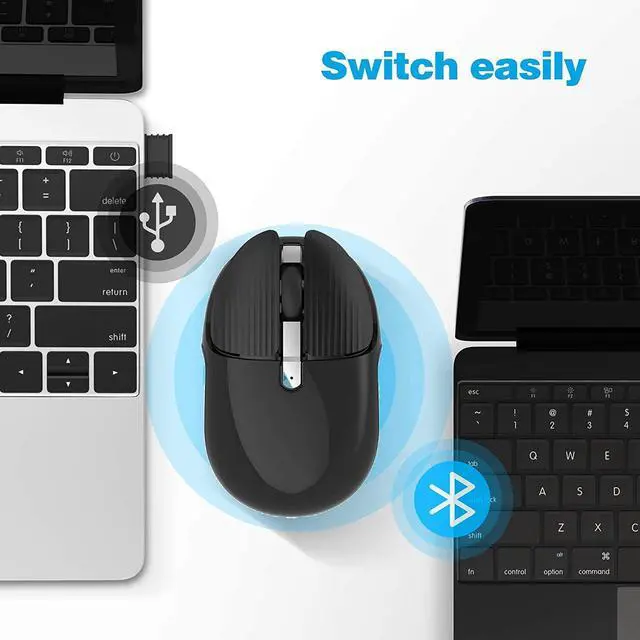 Alt view image 2 of 7 - Bluetooth Mouse, Rechargeable Dual Mode(Bluetooth 5.0 + USB)2.4GHz Wireless Bluetooth Mouse with Type C Adapter for Laptop/iPad/MacBook/PC, Windows 8.0/MacOS 10.10/iPad OS 13/Android 4.3 or Later