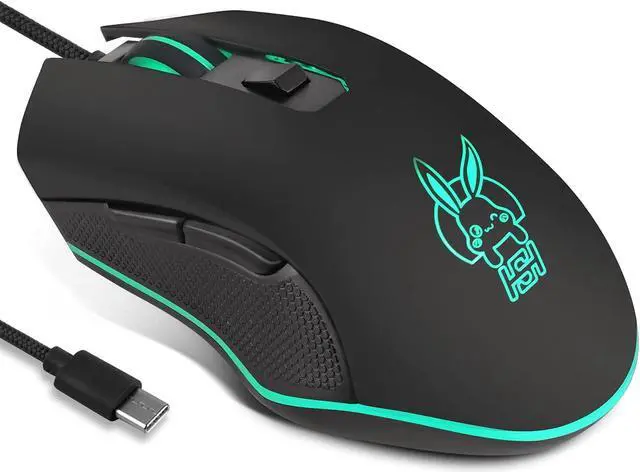 Main image of Gaming Mouse Wired, USB C Silent Click with RGB Backlit Optical Type C Computer Game Mice Ergonomic with 2400 DPI 6 Programmable Buttons 4 Shooting for PC Windows Laptop Desktop Mac (Black)