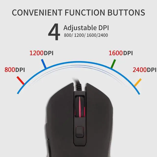Alt view image 2 of 6 - Gaming Mouse Wired, USB C Silent Click with RGB Backlit Optical Type C Computer Game Mice Ergonomic with 2400 DPI 6 Programmable Buttons 4 Shooting for PC Windows Laptop Desktop Mac (Black)