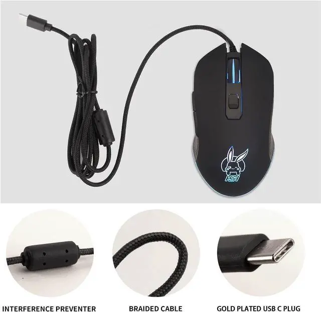 Alt view image 3 of 6 - Gaming Mouse Wired, USB C Silent Click with RGB Backlit Optical Type C Computer Game Mice Ergonomic with 2400 DPI 6 Programmable Buttons 4 Shooting for PC Windows Laptop Desktop Mac (Black)