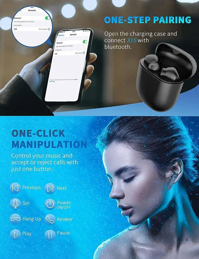Alt view image 5 of 7 - True Wireless Earbuds, Bluetooth 5.0 Headphones In-Ear Earphones Hi-Fi Stereo Sound Sweatproof Earphones Sport Headset Built-in Mic with Charging Case,compatible with IOS/Android/EarPods (Black)