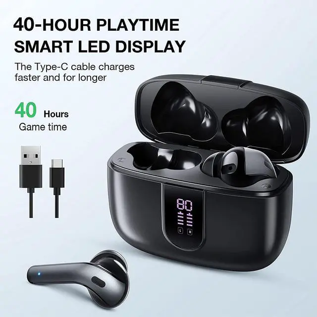 Alt view image 3 of 7 - Ture Wireless Earbuds  Bluetooth Headphones with Microphone and Touch Control  Ultra-Light and Ergonomic Wireless Bluetooth Earbuds  40 Hours Playtime  IPX5 Waterproof Wireless Earphones