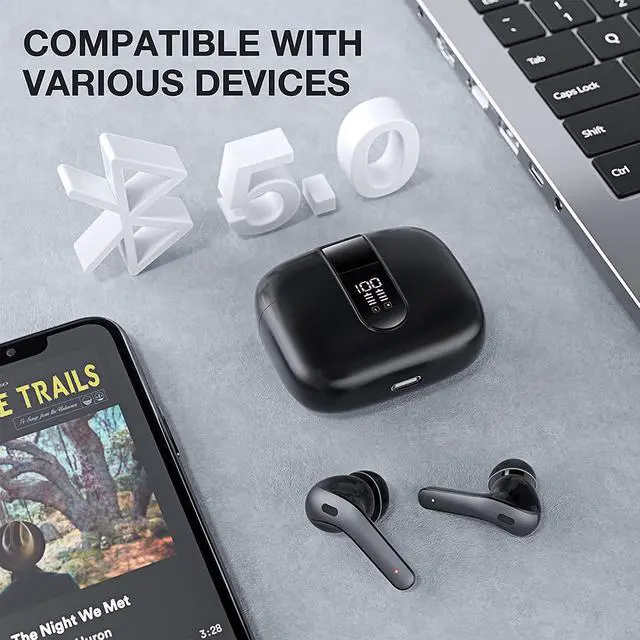 Alt view image 5 of 7 - Ture Wireless Earbuds  Bluetooth Headphones with Microphone and Touch Control  Ultra-Light and Ergonomic Wireless Bluetooth Earbuds  40 Hours Playtime  IPX5 Waterproof Wireless Earphones