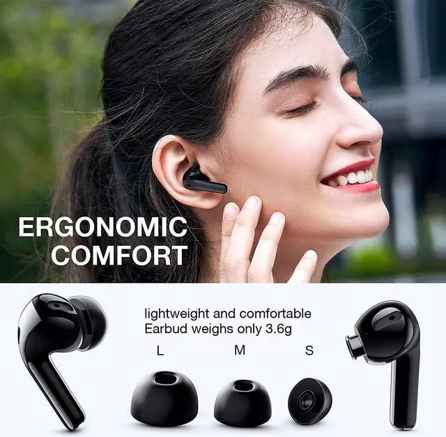 Alt view image 6 of 7 - Ture Wireless Earbuds  Bluetooth Headphones with Microphone and Touch Control  Ultra-Light and Ergonomic Wireless Bluetooth Earbuds  40 Hours Playtime  IPX5 Waterproof Wireless Earphones