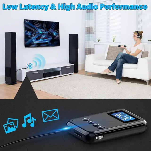 Alt view image 6 of 7 - Bluetooth 5.0 Adapter for PC, Receiver Transmitter 2 in 1 Wireless Bluetooth Audio Adapter with LCD Display for Car TV PC Headphones Home Sound