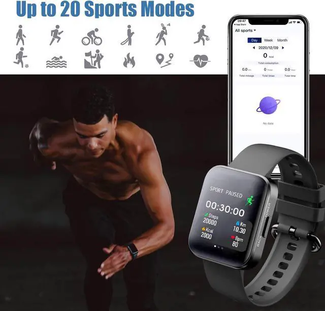 Alt view image 2 of 6 - Smart Watch, 1.71" Full Touch Fitness Tracker with Heart Rate Monitor, Message Notification, IP68 Waterproof Activity Tracker with 20 Mode Sport Countdown Alarm for Men Women for Android iOS (Black)