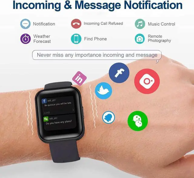 Alt view image 3 of 6 - Smart Watch, 1.71" Full Touch Fitness Tracker with Heart Rate Monitor, Message Notification, IP68 Waterproof Activity Tracker with 20 Mode Sport Countdown Alarm for Men Women for Android iOS (Black)