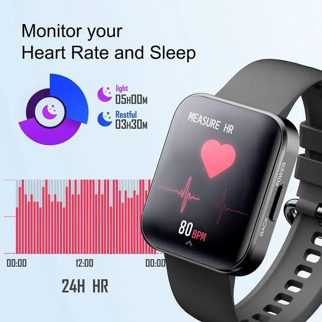 Alt view image 5 of 6 - Smart Watch, 1.71" Full Touch Fitness Tracker with Heart Rate Monitor, Message Notification, IP68 Waterproof Activity Tracker with 20 Mode Sport Countdown Alarm for Men Women for Android iOS (Black)