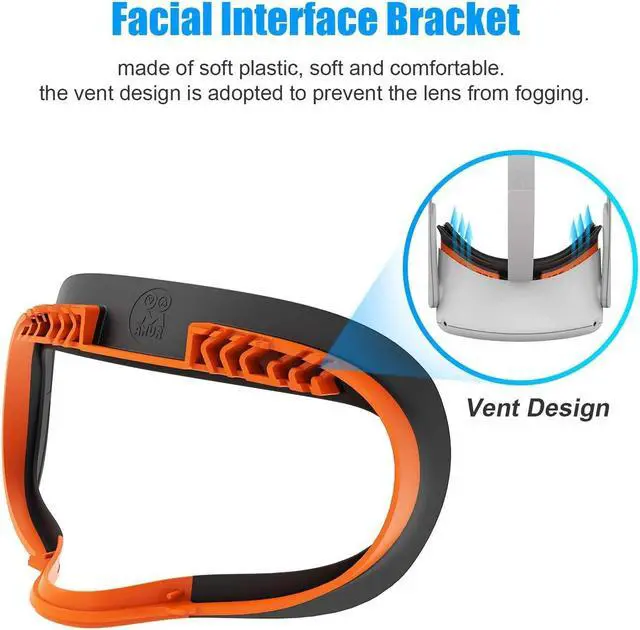 Alt view image 3 of 7 - Resilient VR Facial Vent Soft Interface Bracket & Anti-Leakage Light PU Leather Foam Face Cover Replacement Pad Custom Comfort Accessories 7-Piece Set for Oculus Quest 2 (Orange,7-in-1)