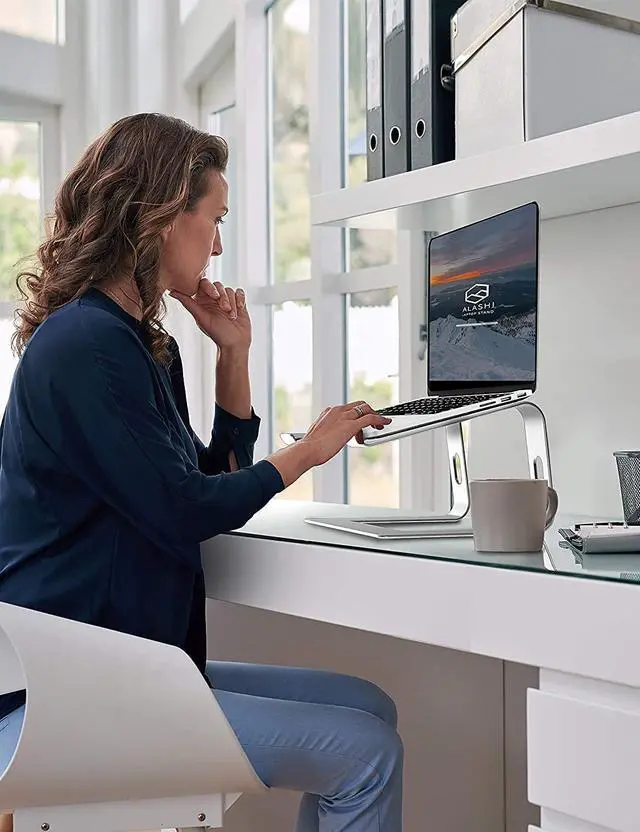Alt view image 7 of 7 - Laptop Stand, Aluminum Computer Riser, Ergonomic Laptops Elevator for Desk, Metal Holder Compatible with 10 to 15.6 Inches Notebook Computer, Silver