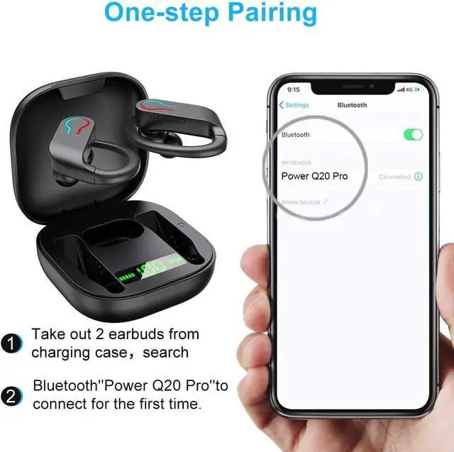 Alt view image 4 of 7 - Ture Wireless Earbuds, Bluetooth 5.1 Sport Headphones with Charging Case, 10Hours Single Playtime Earhooks Headset, Wireless Earphone 6D Stereo HiFi Sound Noise Cancelling for Working/Travel/Gym