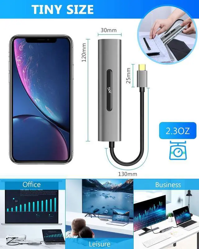 Alt view image 7 of 7 - USB C Hub, 7 in 1 USB C to 4K HDMI Adapter with 100W Power Delivery, 3 USB 3.0 Ports, SD/TF Card Readers for MacBook/Pro/Air/iMac/iPad Pro and Type C Laptops Chromebook