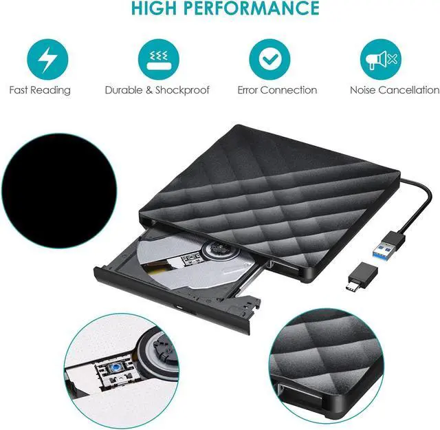 Alt view image 6 of 7 - External DVD Drive with USB 3.0 & Type-C Converter External CD DVD Drive Portable CD DVD RW Reader Re-writer Burner for Laptop Desktop PC Compatible with Windows Mac OS Vista Linux System
