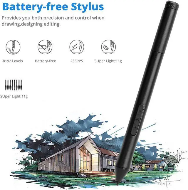 Alt view image 3 of 7 - 10moons 10x6 Inch Graphics Drawing Tablet Android Support with Battery-Free Stylus and 8192 Pressure Sensitivity for Digital Art Works, Drawing, Sketch, Design, Paint - Black