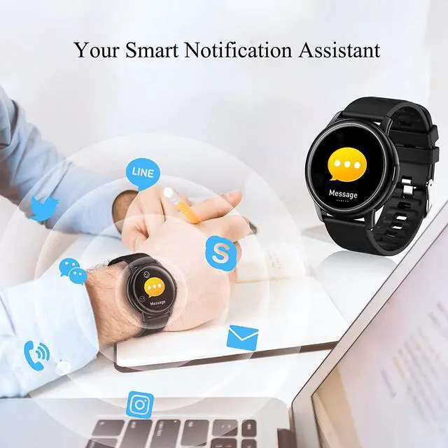 Alt view image 6 of 6 - Smart Watch, Fitness Watch with Heart Rate Monitor, Full Touch Color Screen Pedometer Sleep Blood Pressure Blood Oxygen Tracker, IP68 Waterproof Activity Tracker, Smartwatch for Android and iOS 8iop