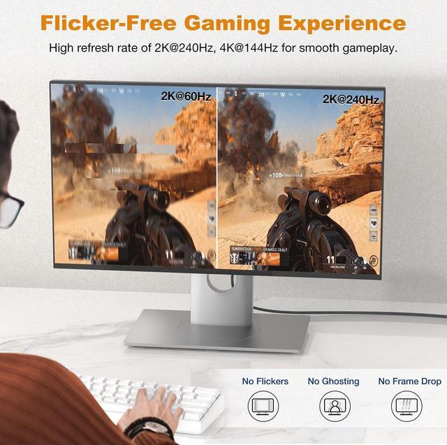 Alt view image 3 of 7 - Mini DisplayPort to DisplayPort Cable 2M, Mini DP to DP, DP 1.4 Cable supports AMD Eyefinity, NVIDIA Mosaic Technology, 8K@60Hz, 4K@144Hz, HDR, FreeSync, G-SYNC for NUC, Laptop, PC, Graphics and more