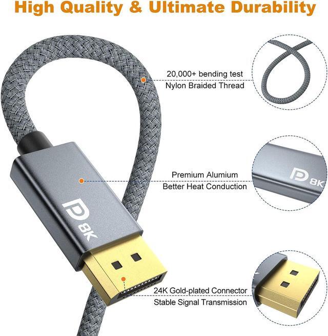 Alt view image 6 of 7 - Mini DisplayPort to DisplayPort Cable 2M, Mini DP to DP, DP 1.4 Cable supports AMD Eyefinity, NVIDIA Mosaic Technology, 8K@60Hz, 4K@144Hz, HDR, FreeSync, G-SYNC for NUC, Laptop, PC, Graphics and more