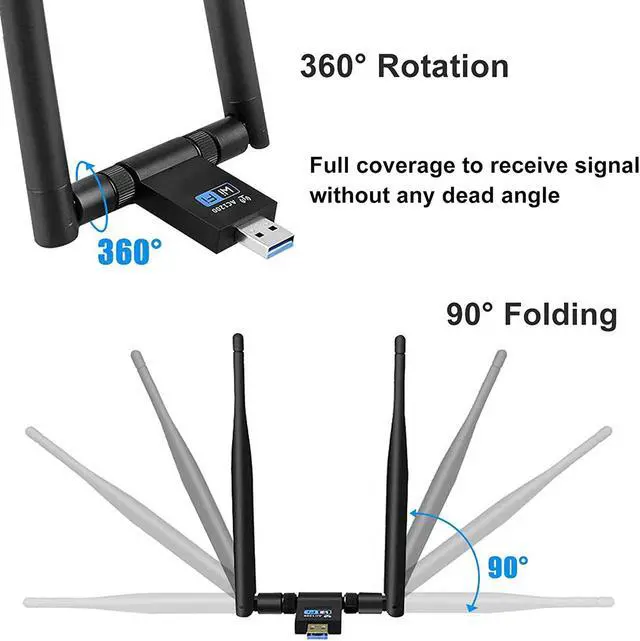 Alt view image 2 of 7 - WLAN Stick, USB 3.0 WiFi Adapter 1200Mbps WiFi Dongle Dual Band 2.4 / 5.8 GHz Wireless Network Adapter with 2 x 5dBi Antenna WiFi Receiver for Windows / Mac OS / Linux / desktop / PC / laptop