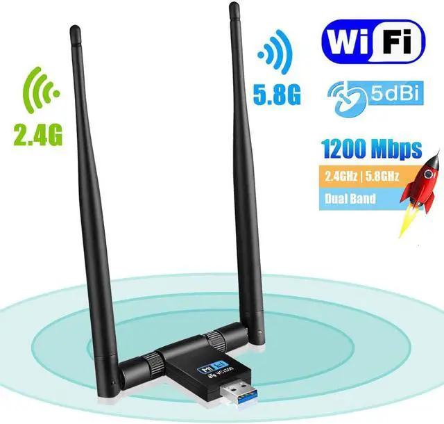 Main image of WLAN Stick, USB 3.0 WiFi Adapter 1200Mbps WiFi Dongle Dual Band 2.4 / 5.8 GHz Wireless Network Adapter with 2 x 5dBi Antenna WiFi Receiver for Windows / Mac OS / Linux / desktop / PC / laptop