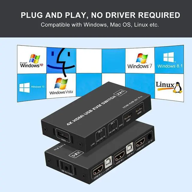 Alt view image 6 of 7 - KVM Switch HDMI 2 Port, USB and HDMI Switch for 2 Computers Share Keyboard Mouse Printer Monitor Support HUD 4K @30Hz for Laptop, PC, Xbox HDTV, with 2X USB Cable,1x Switch Button Cable