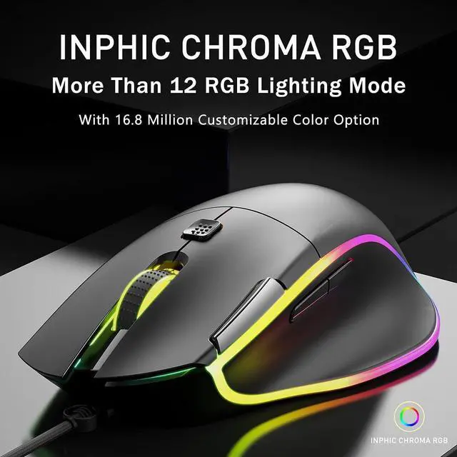 Alt view image 2 of 7 - RBG Wired Gaming Mouse, 7 Programmable Buttons, Brilliant RGB Backlit LED, Max 7200 DPI with 6 Customizeable Levels, Ergonomic Gaming Mouse for Gamer, for Windows PC Gaming - Black