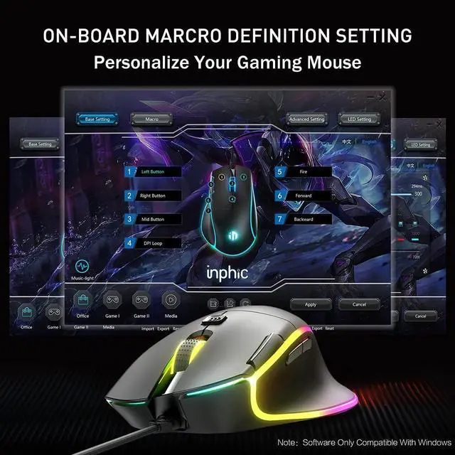 Alt view image 6 of 7 - RBG Wired Gaming Mouse, 7 Programmable Buttons, Brilliant RGB Backlit LED, Max 7200 DPI with 6 Customizeable Levels, Ergonomic Gaming Mouse for Gamer, for Windows PC Gaming - Black