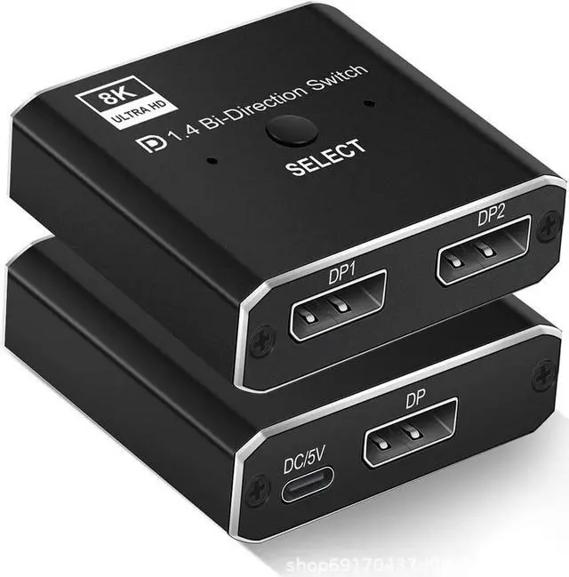 Main image of 8K DisplayPort DP 1.4 Switch, Bi-Direction 1 in 2 Out, 2 in 1 Out Displayport DP Switch, 8K @30Hz 4K @120Hz Displayport Splitter Switcher for Multiple Source and displays
