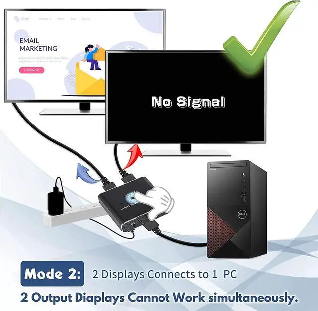 Alt view image 3 of 7 - 8K DisplayPort DP 1.4 Switch, Bi-Direction 1 in 2 Out, 2 in 1 Out Displayport DP Switch, 8K @30Hz 4K @120Hz Displayport Splitter Switcher for Multiple Source and displays