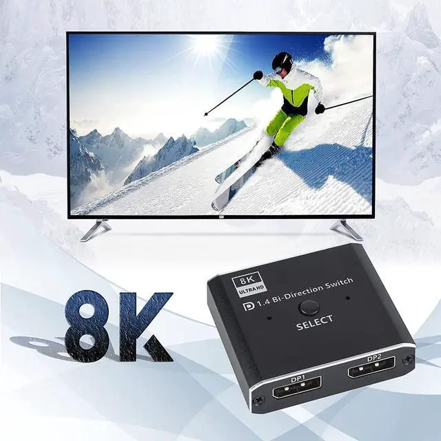 Alt view image 7 of 7 - 8K DisplayPort DP 1.4 Switch, Bi-Direction 1 in 2 Out, 2 in 1 Out Displayport DP Switch, 8K @30Hz 4K @120Hz Displayport Splitter Switcher for Multiple Source and displays