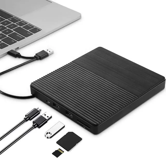 Main image of External CD DVD Drive, USB 3.0 & Type-C CD-RW DVD-R Combo DVD Burner with SD/TF Slot, 2x USB 2.0 Port CD/DVD Drive for PC Laptop Computer Mac Windows 10/8/7