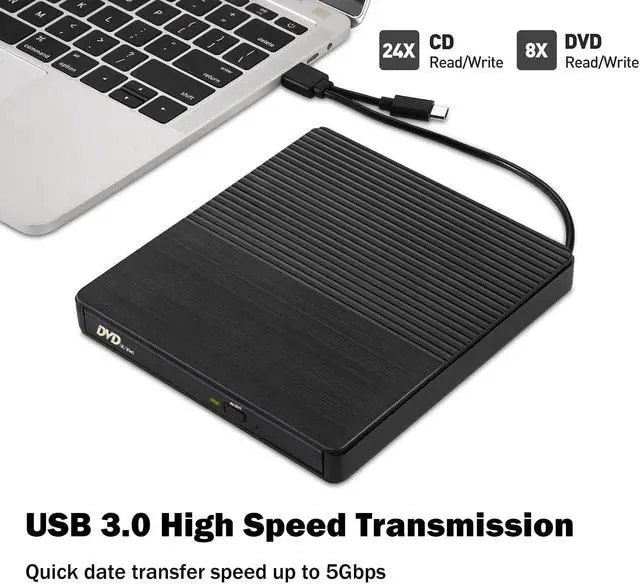 Alt view image 2 of 7 - External CD DVD Drive, USB 3.0 & Type-C CD-RW DVD-R Combo DVD Burner with SD/TF Slot, 2x USB 2.0 Port CD/DVD Drive for PC Laptop Computer Mac Windows 10/8/7