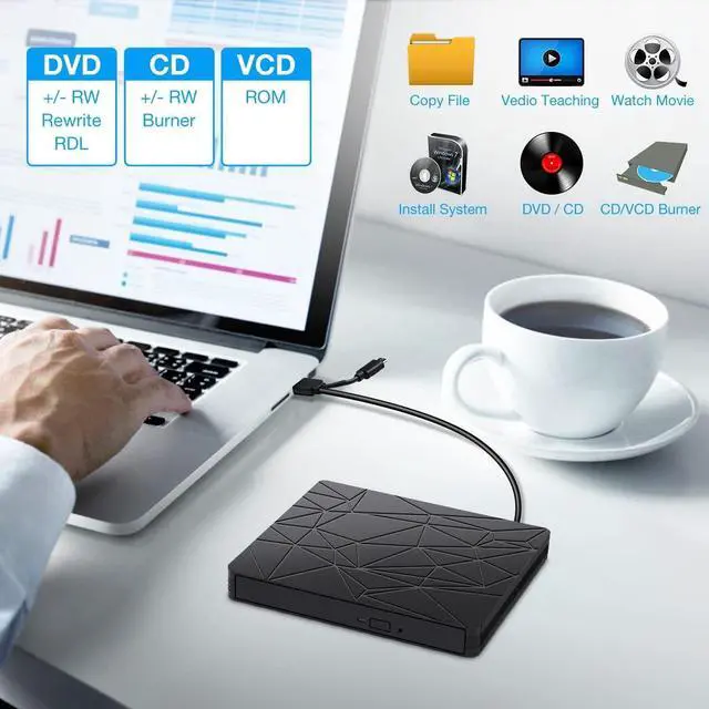 Alt view image 6 of 7 - External CD DVD Drive, 2 in 1 Type C & USB 3.0 Slim Portable CD+/-RW DVD ROM Player Reader For Laptop, Desktop Pc Windows 7/8/10/Xp/Linux and Macbook eokCXOY
