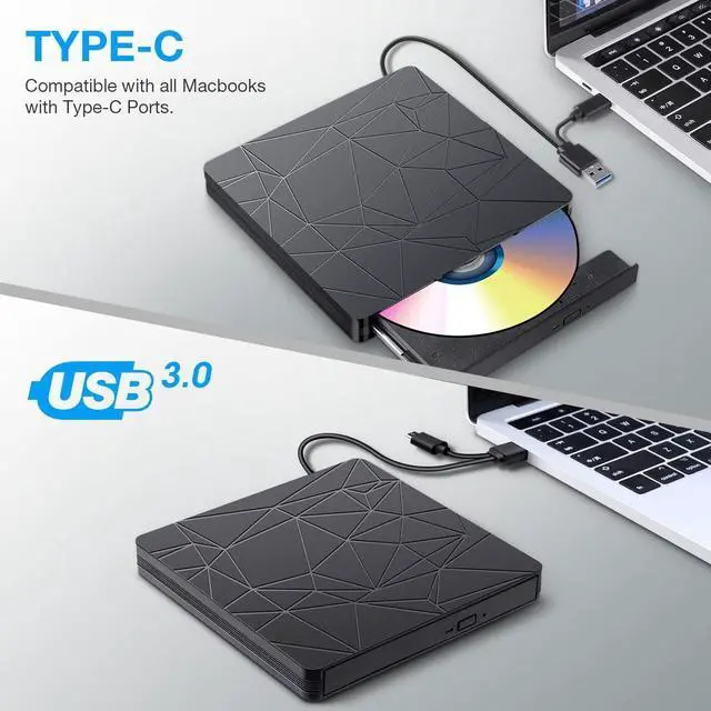 Alt view image 4 of 7 - External CD DVD Drive, 2 in 1 Type C & USB 3.0 Slim Portable CD+/-RW DVD ROM Player Reader For Laptop, Desktop Pc Windows 7/8/10/Xp/Linux and Macbook eokCXOY